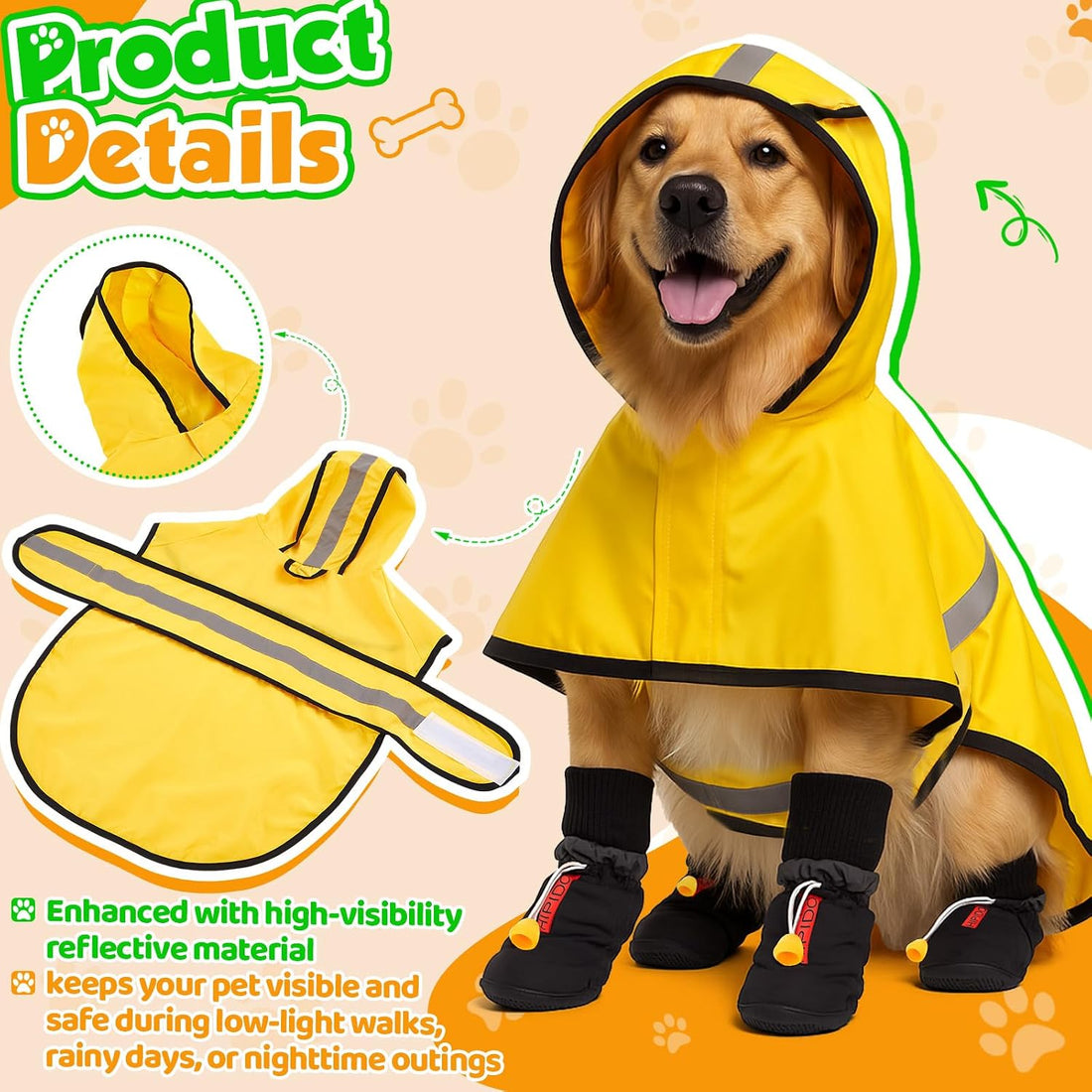 Waterproof Dog Raincoat Shoes 10-22lbs, Poncho