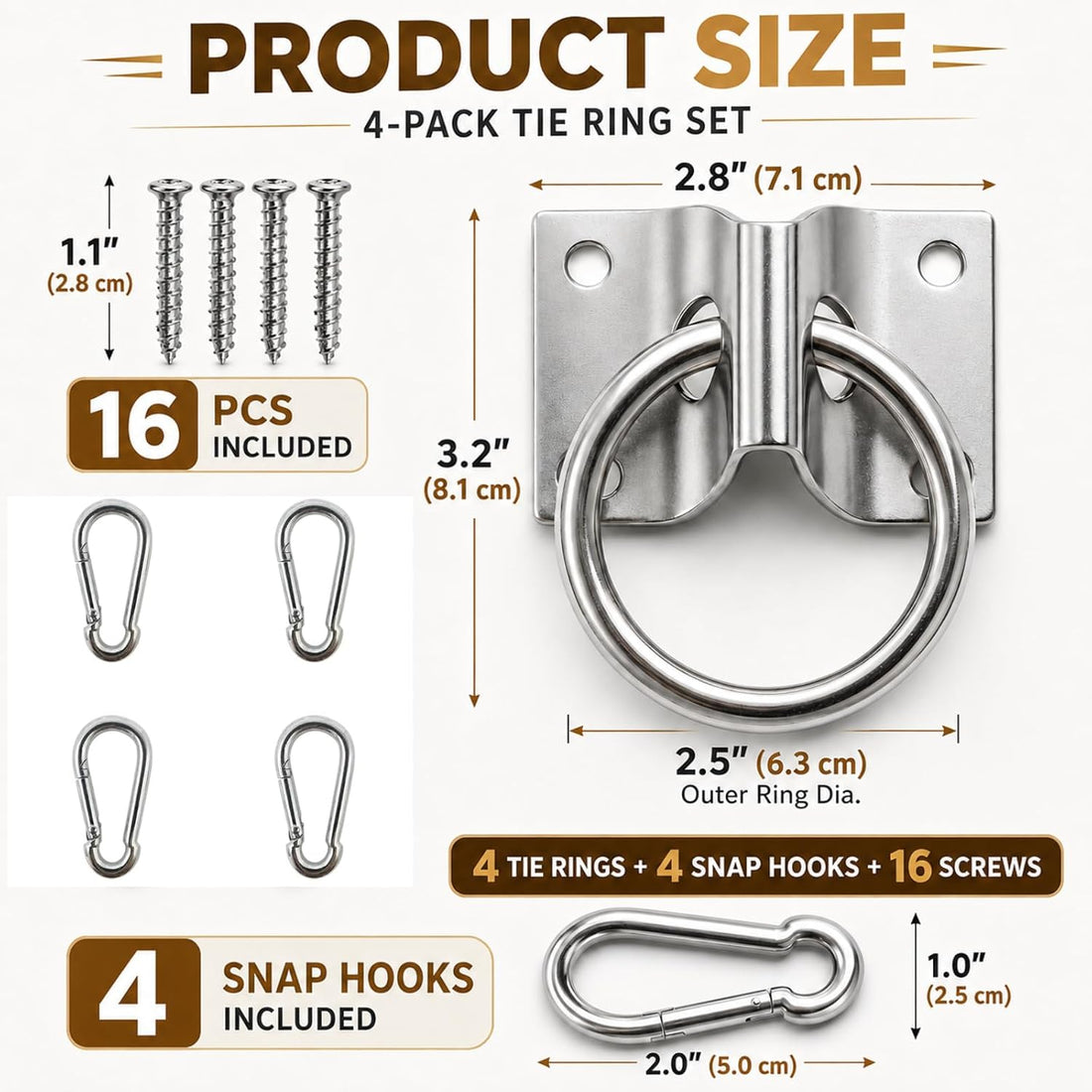 4pcs Horse Tie Rings with Snap Hooks and Screws for Barn Stall Trailer