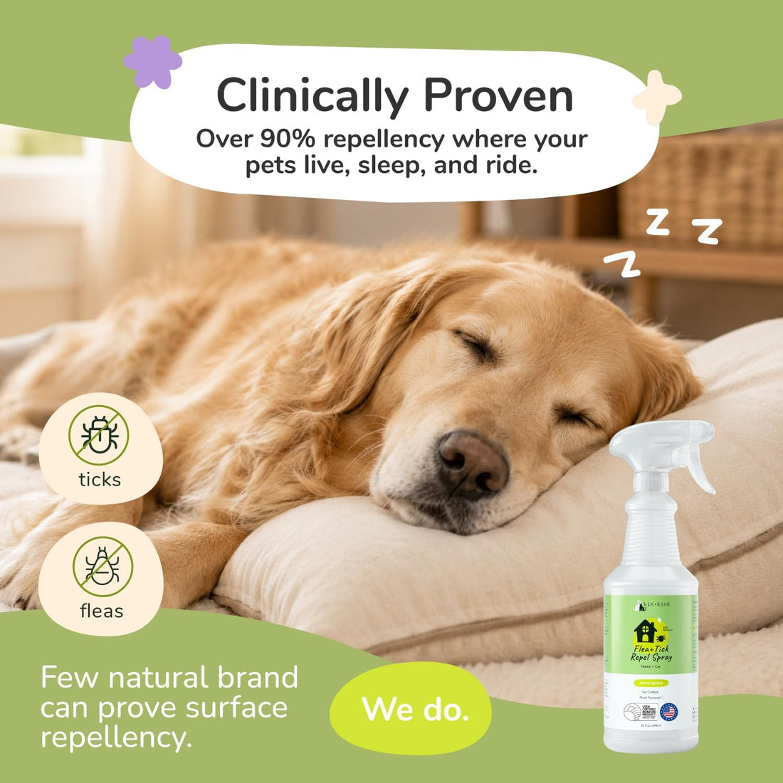 kin+kind Flea & Tick Home & Car Repel Spray, Lavender Mint, 32 fl oz