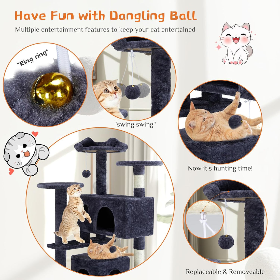 54 Inch Cat Tree Tower with Sisal Scratching Posts, Multi-Level