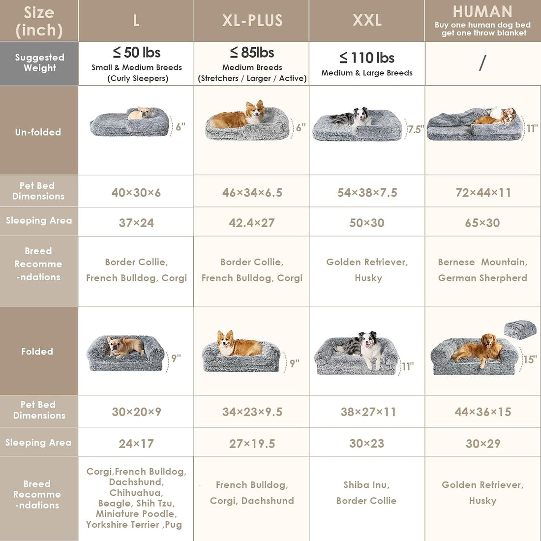 EHEYCIGA Orthopedic Foldable Human Dog Bed - 72x44x11