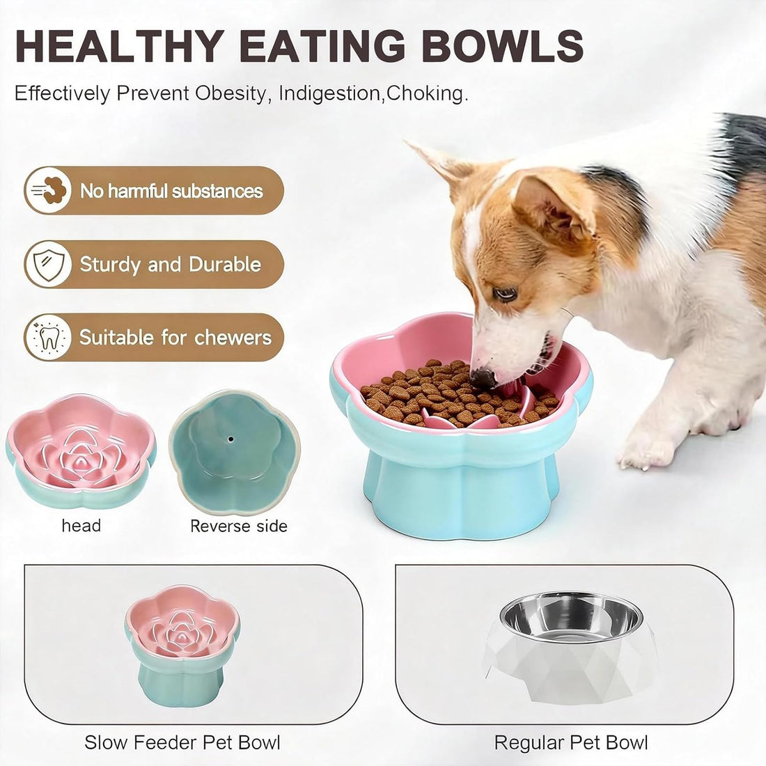 Koieam Cat Slow Feeder Flower-Shaped Ceramic Slow Feeder Cat Bowl