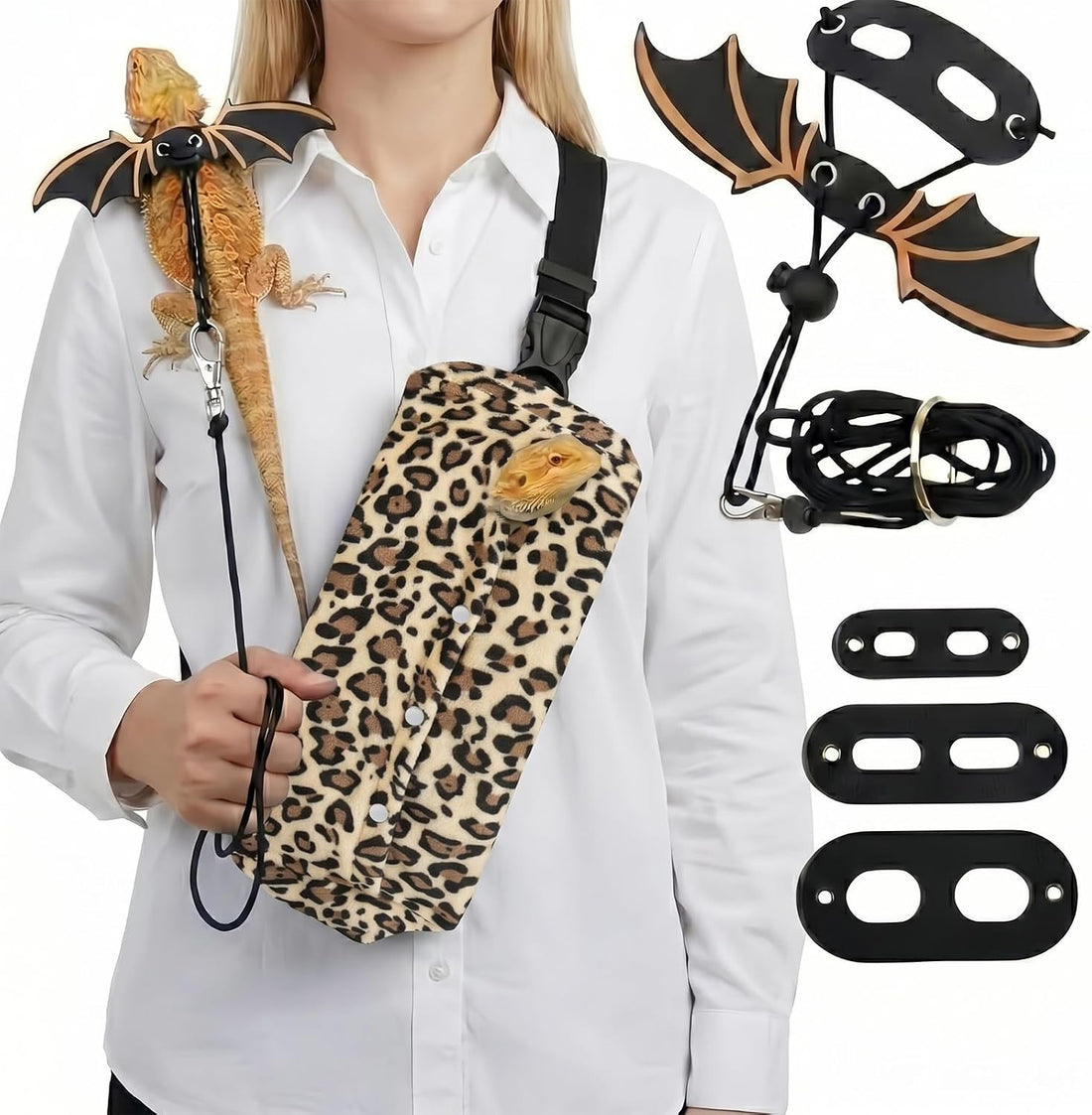 Bearded Dragon Carrier Sling & Bat Wing Leash Harness Set
