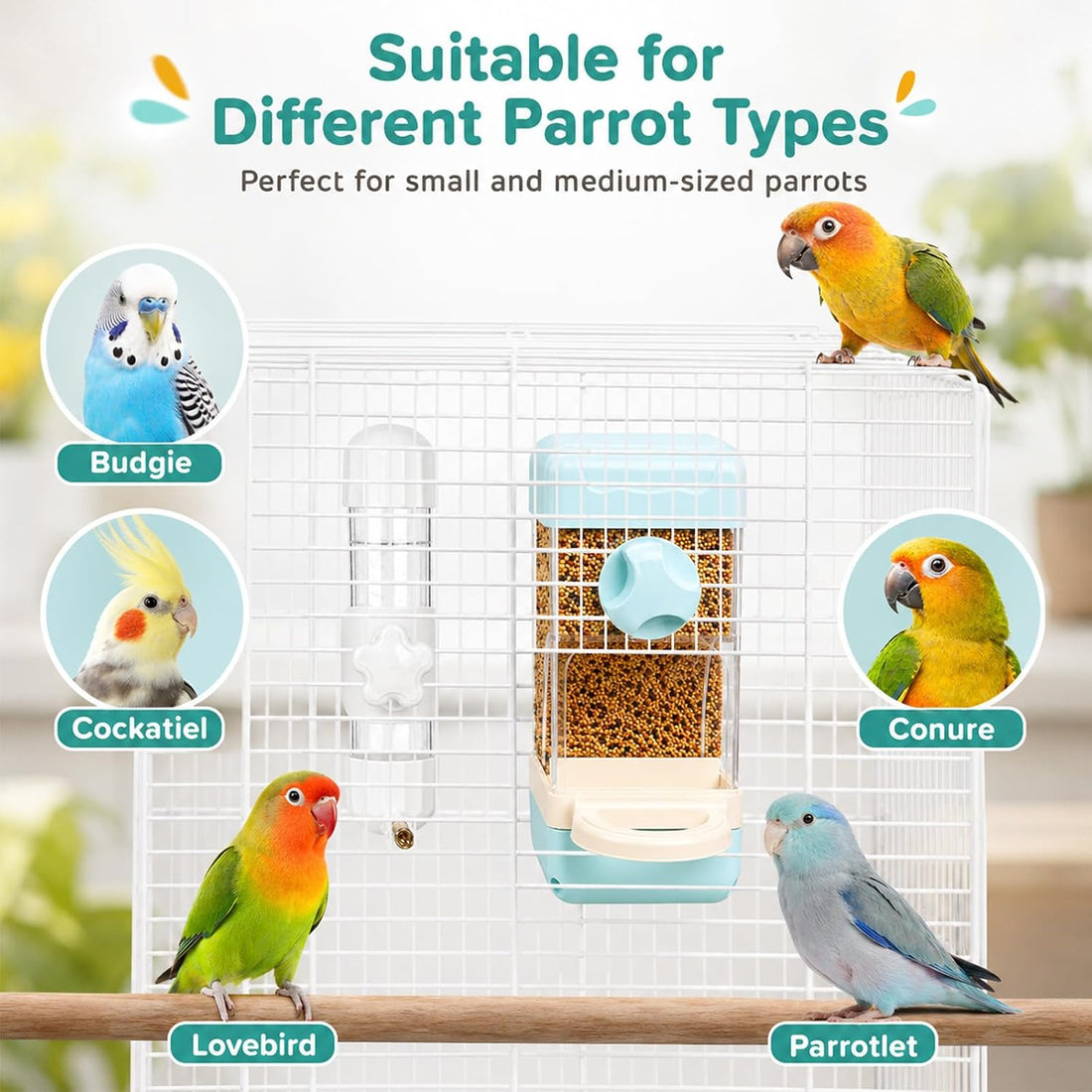 Bird Water Food Dispenser Set,6.8 Fl Oz Automatic No Mess Bird Water