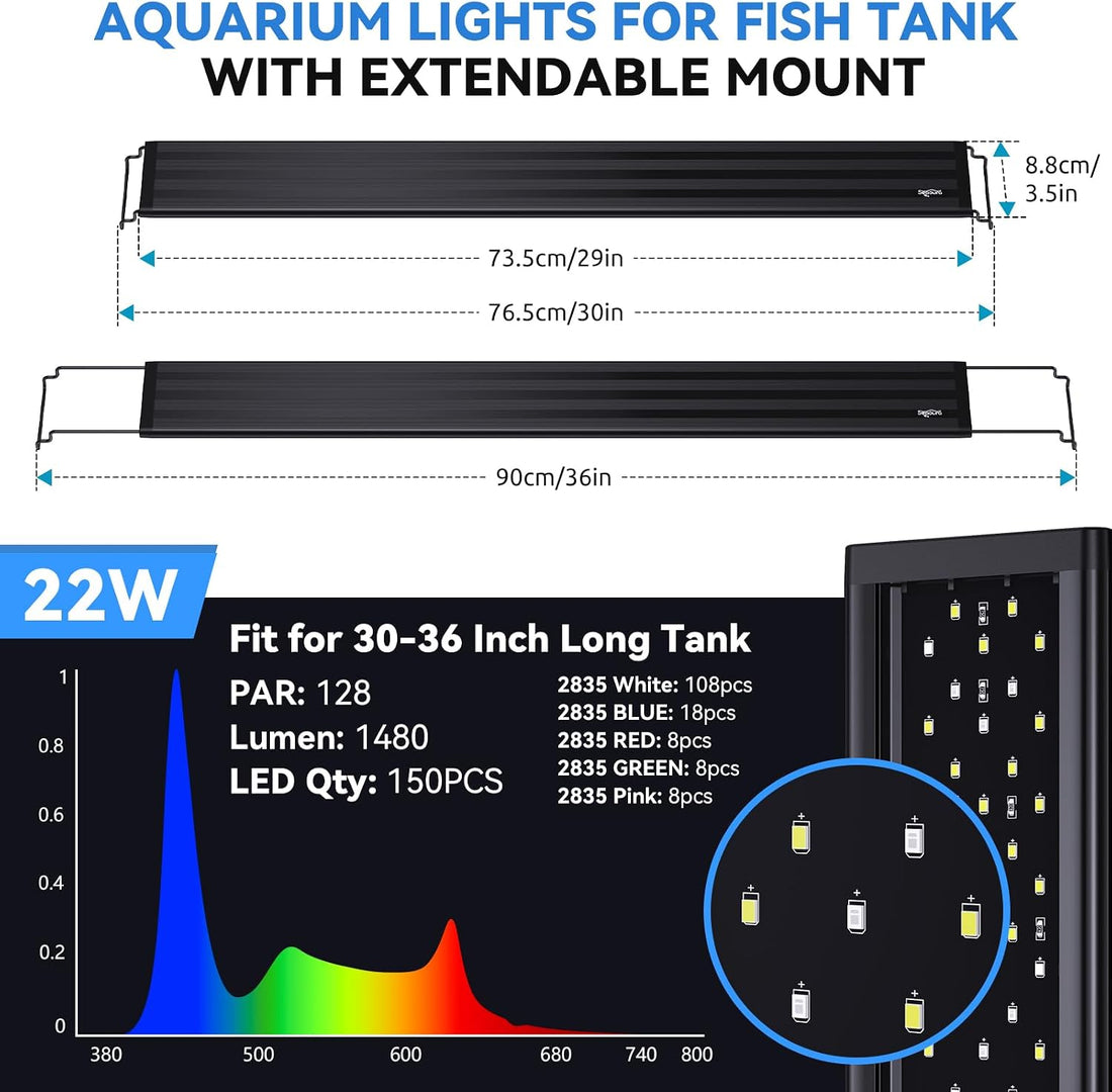 SEAOURA LED Aquarium Light for Plants, 18-24 Inch