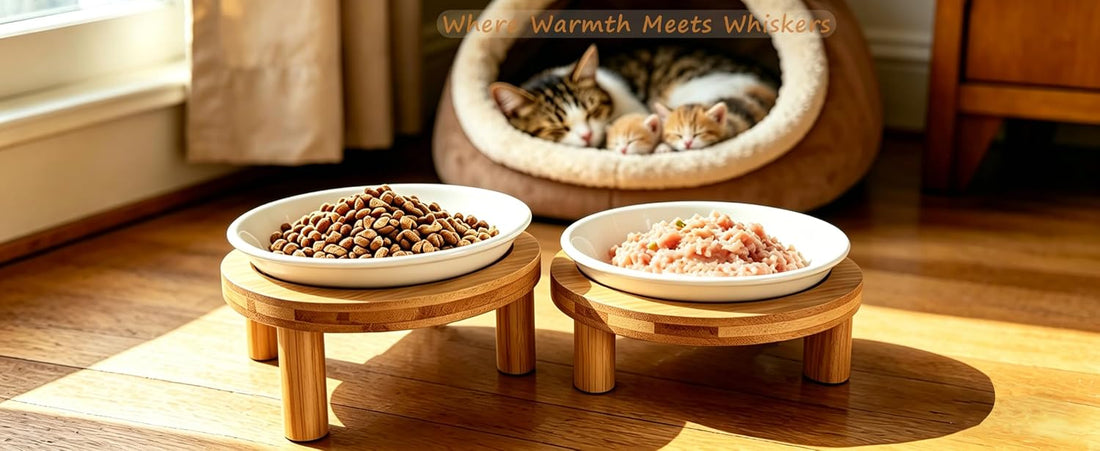 Elevated Cat Bowls Bamboo Stand