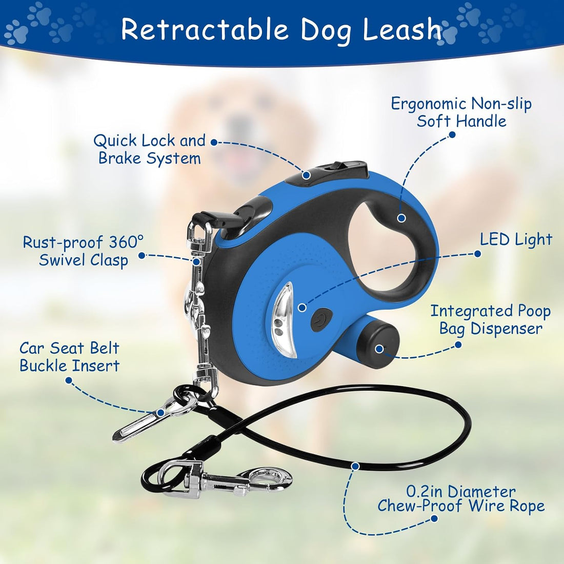 26Ft Retractable Dog Leash - for Dog Up to 110lbs