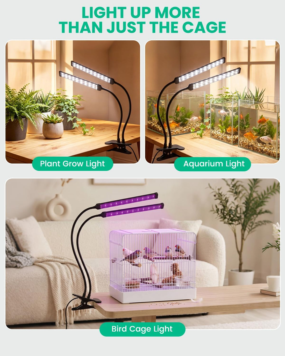 Bird Cage Light with UVA UVB, Full Spectrum Bird Lamp for Parrots