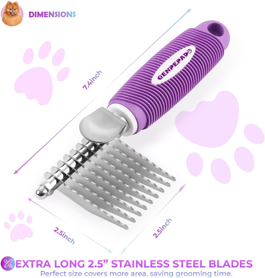 GENPEPADO Dematting Undercoat Rake Comb for Dogs & Cats with Long