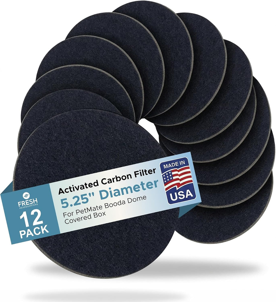 FRESH HEADQUARTERS 12-Pack Activated Carbon Litter Box Filters