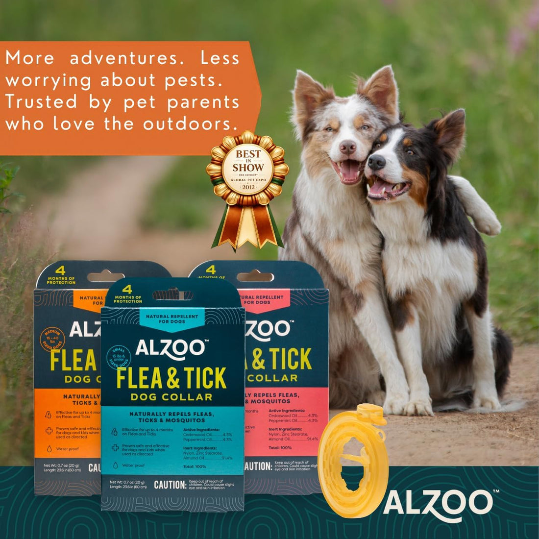ALZOO Plant Based Flea & Tick Dog Collar - Helps Repel Fleas