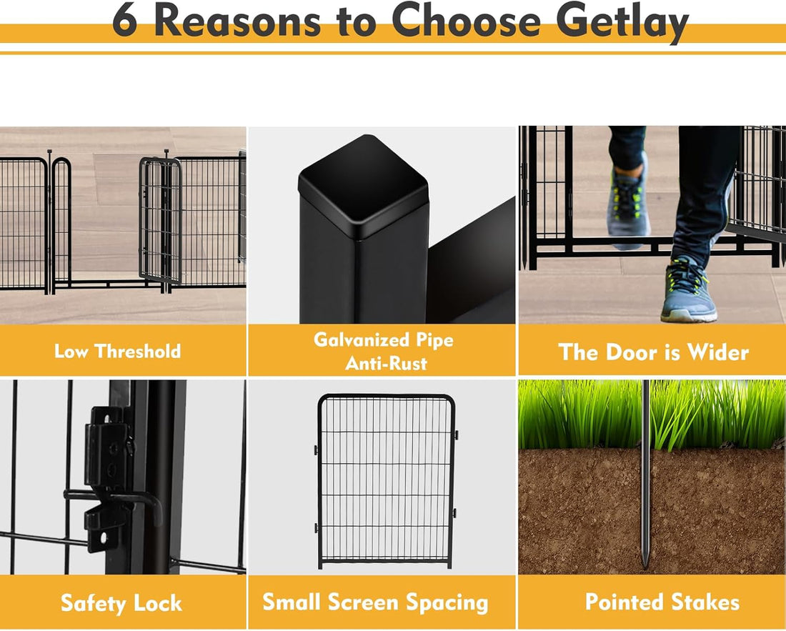 Getlay Dog Playpen 48 inch 8 Panels Total 17.7 Ft Dog Fence Outdoor