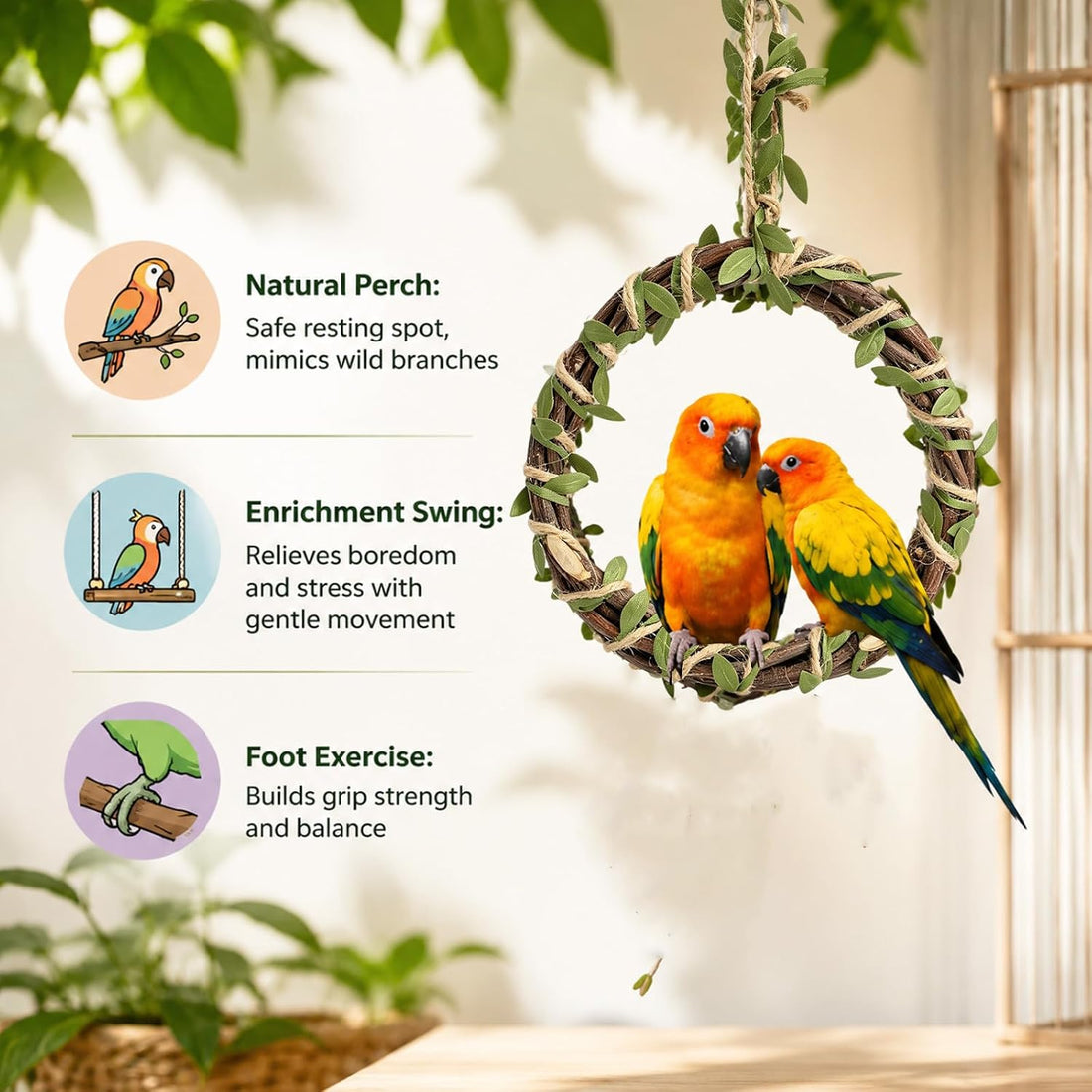 2Pcs Bird Swing Climbing Perch Parakeet Standing Toys Parrot Cages