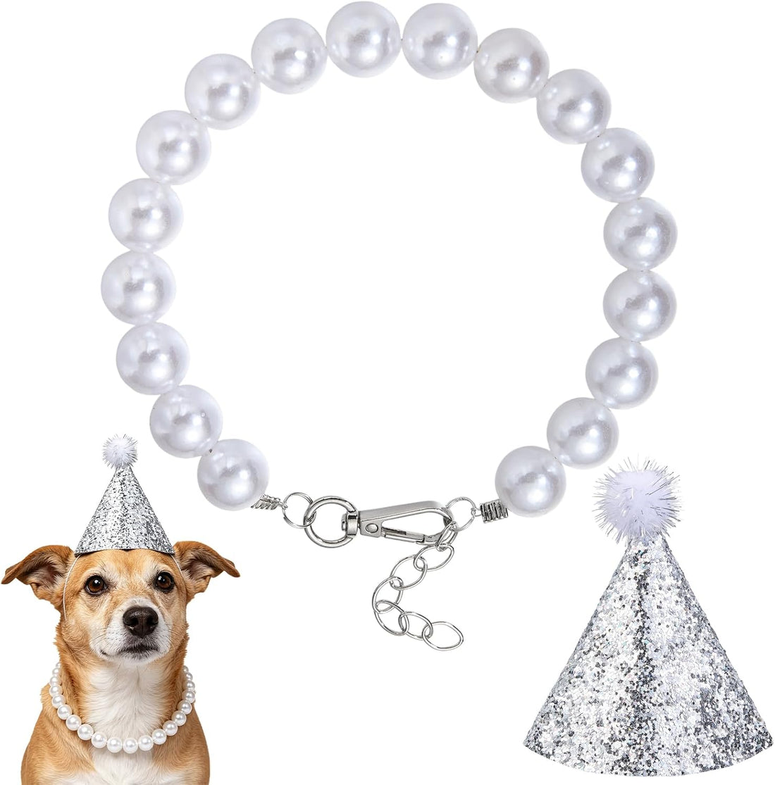 Ornaland Pearl Dog Necklace Collar for Women with Birthday Hat
