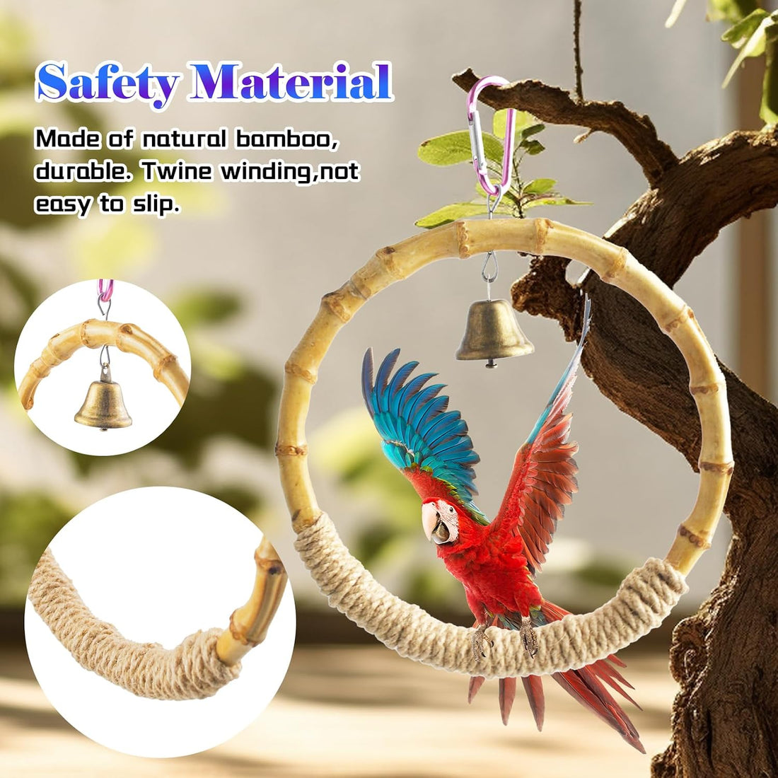 MUYG Bamboo Ring Bird Swing Perch,Large Circle Cage Hanging Toys,Bird