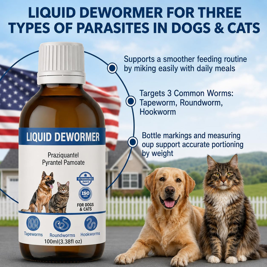 Liquid Dewormer for Dogs & Cats, Praziquantel & Pyrantel Pamoate