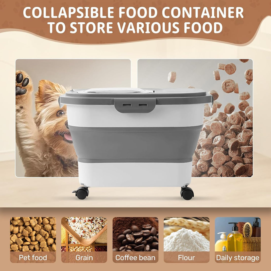 SEWIU Dog Food Storage Container Up to 2pack*20LB,Collapsible Dog