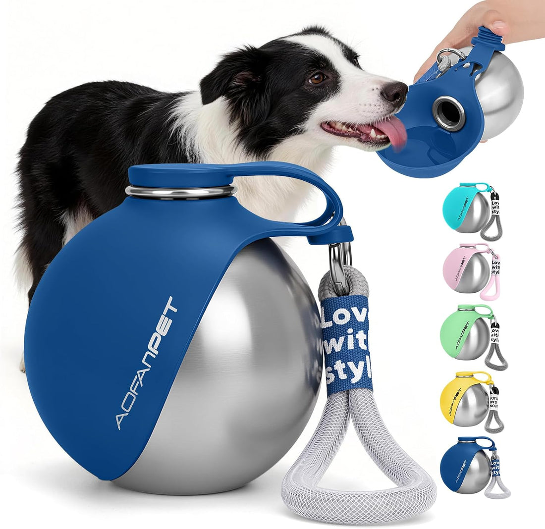 Portable Dog Water Bottle 10oz Stainless Steel Travel Bowl