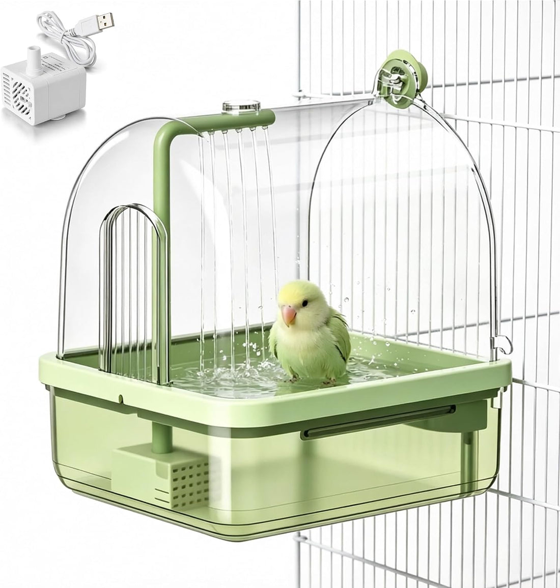 Automatic Bird Bath Shower for Cage, Indoor Clear Parrot Bath Box