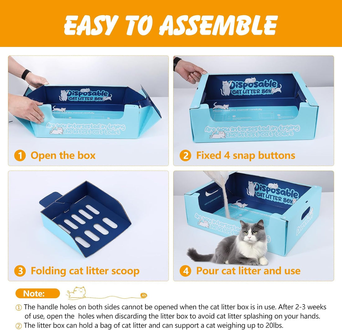 3 Pack Disposable Cat Litter Boxes, 17.1 x 13.2 x 5.7 in, Waterproof