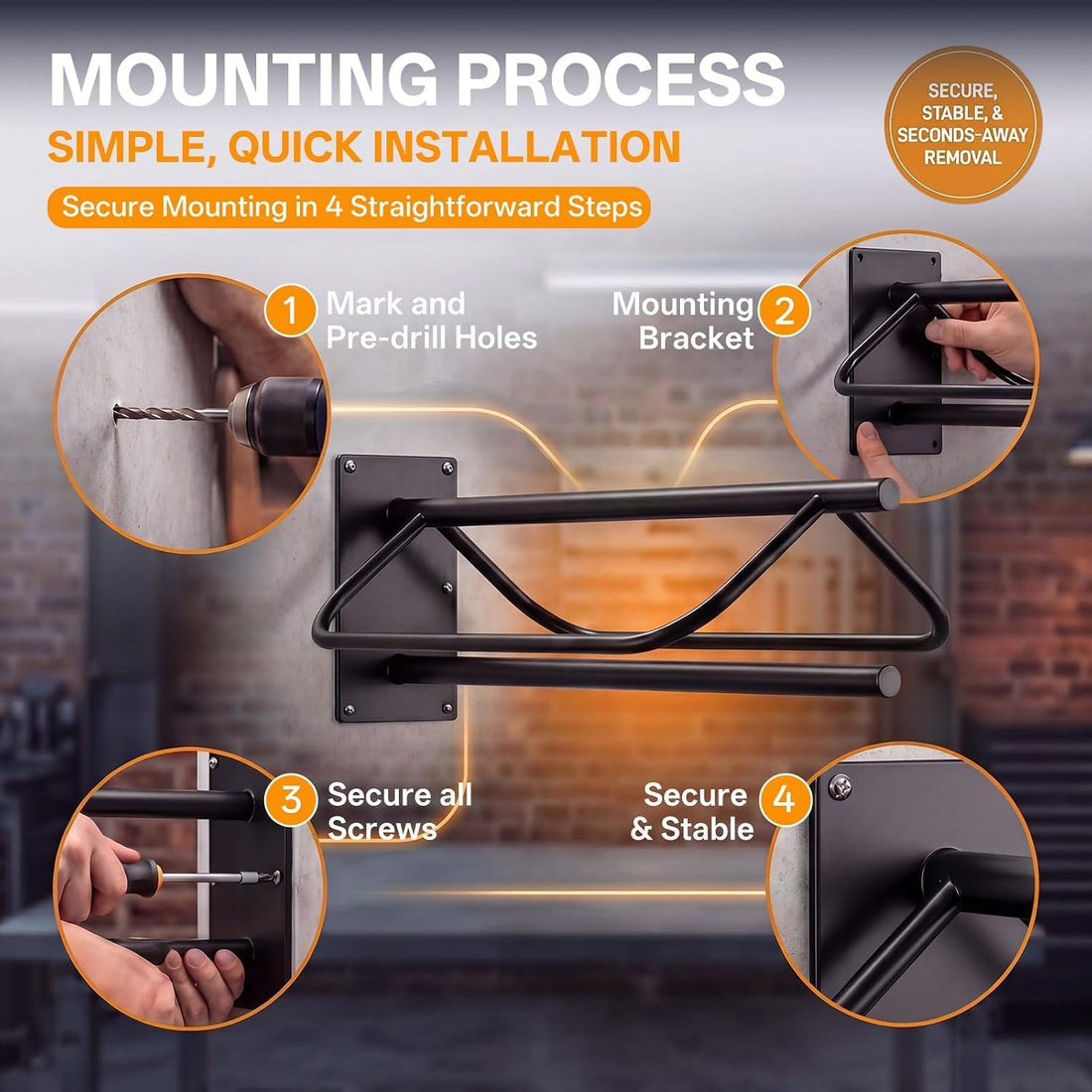4 Pack Wall Mounted Saddle Racks with Pad Bar,Heavy Duty Black Saddle