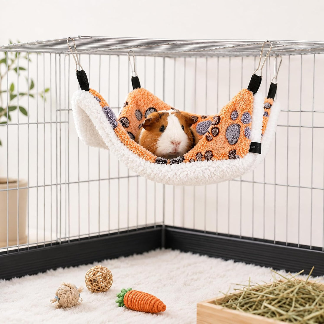 Guinea Pig Hammock, Hanging Corner Pet Rat Hammock with Hooks