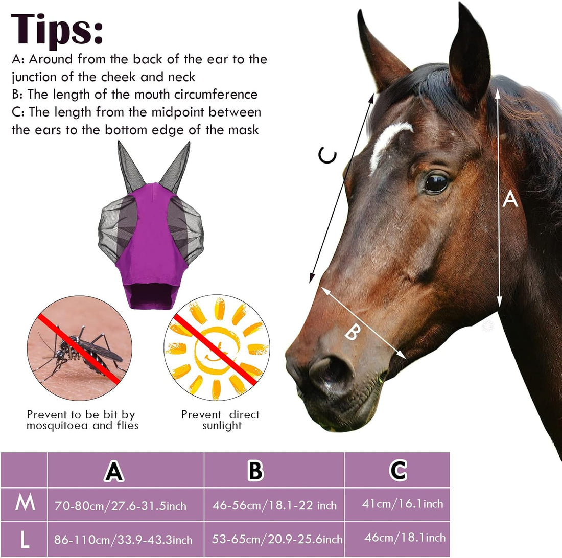 Weewooday 2 Pcs Mesh Horse Fly Mask with Ears, M