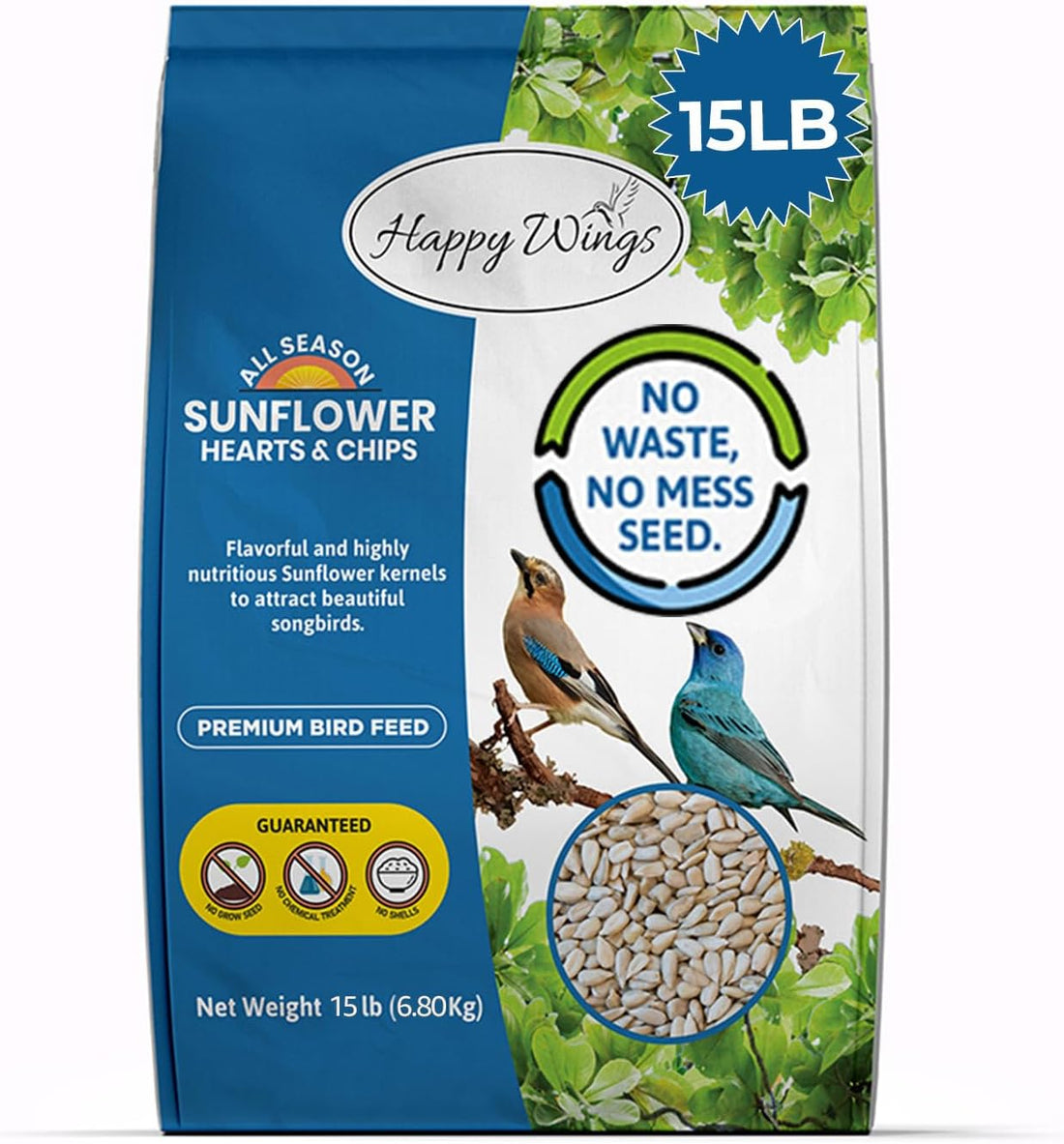 Happy Wings 5LB Sunflower Heart & Chips (Kernels) Bird Food, No Waste