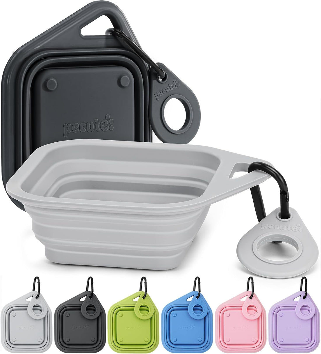 Pecute 2 Pack Collapsible Dog Bowls, Food-Grade Silicone