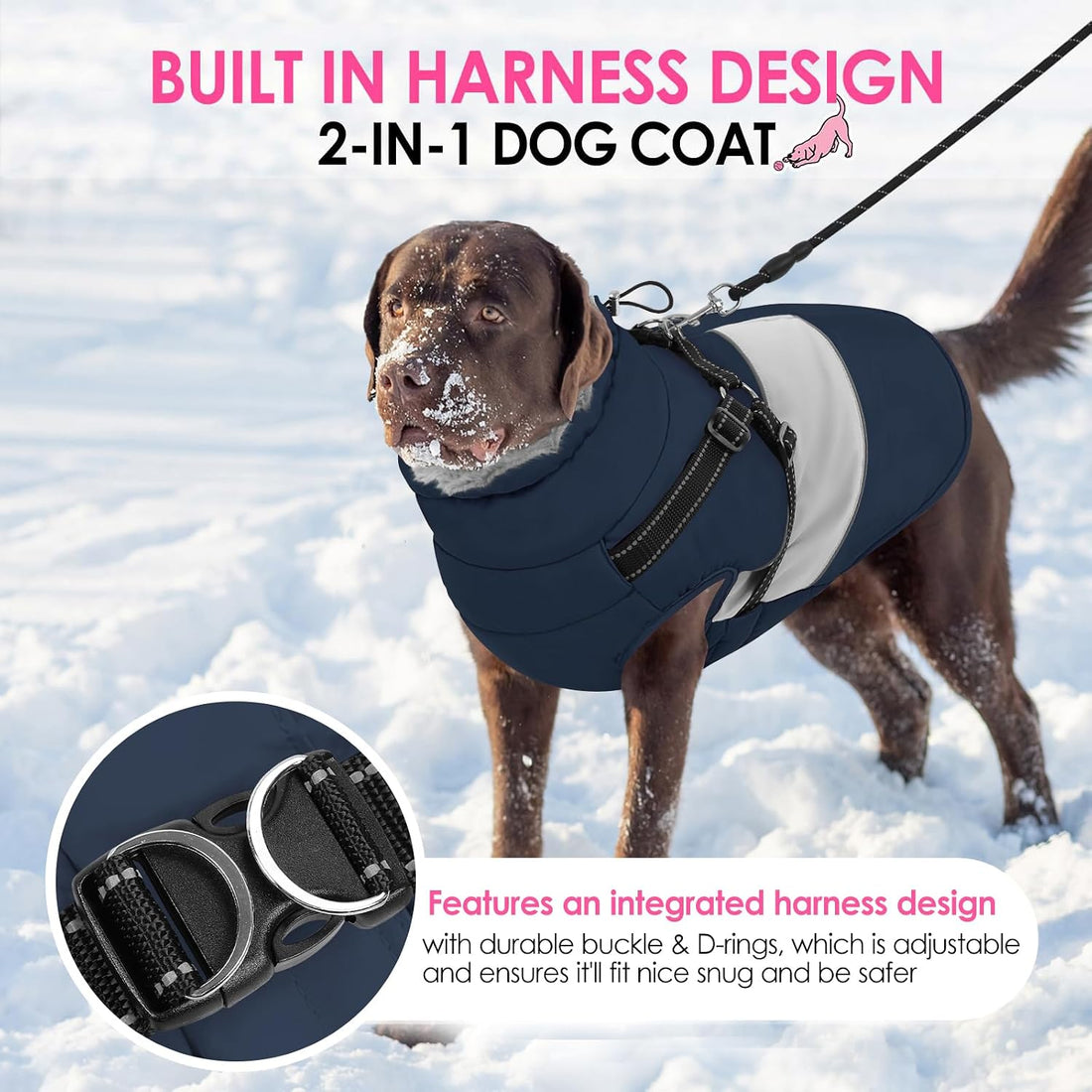 AOFITEE Dog Coat with Harness Waterproof Dog Winter Jacket for Medium
