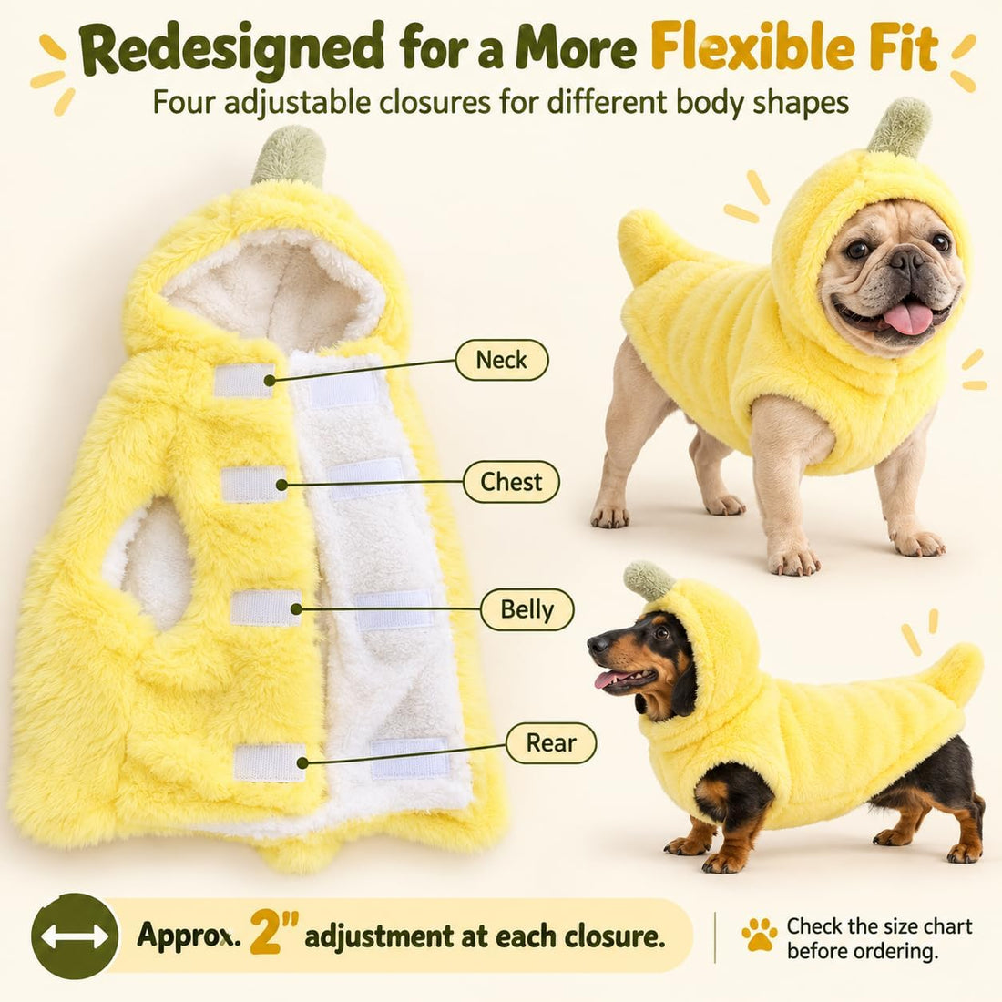 Dog Banana Coat, Jackets Costume for Small Dogs Halloween
