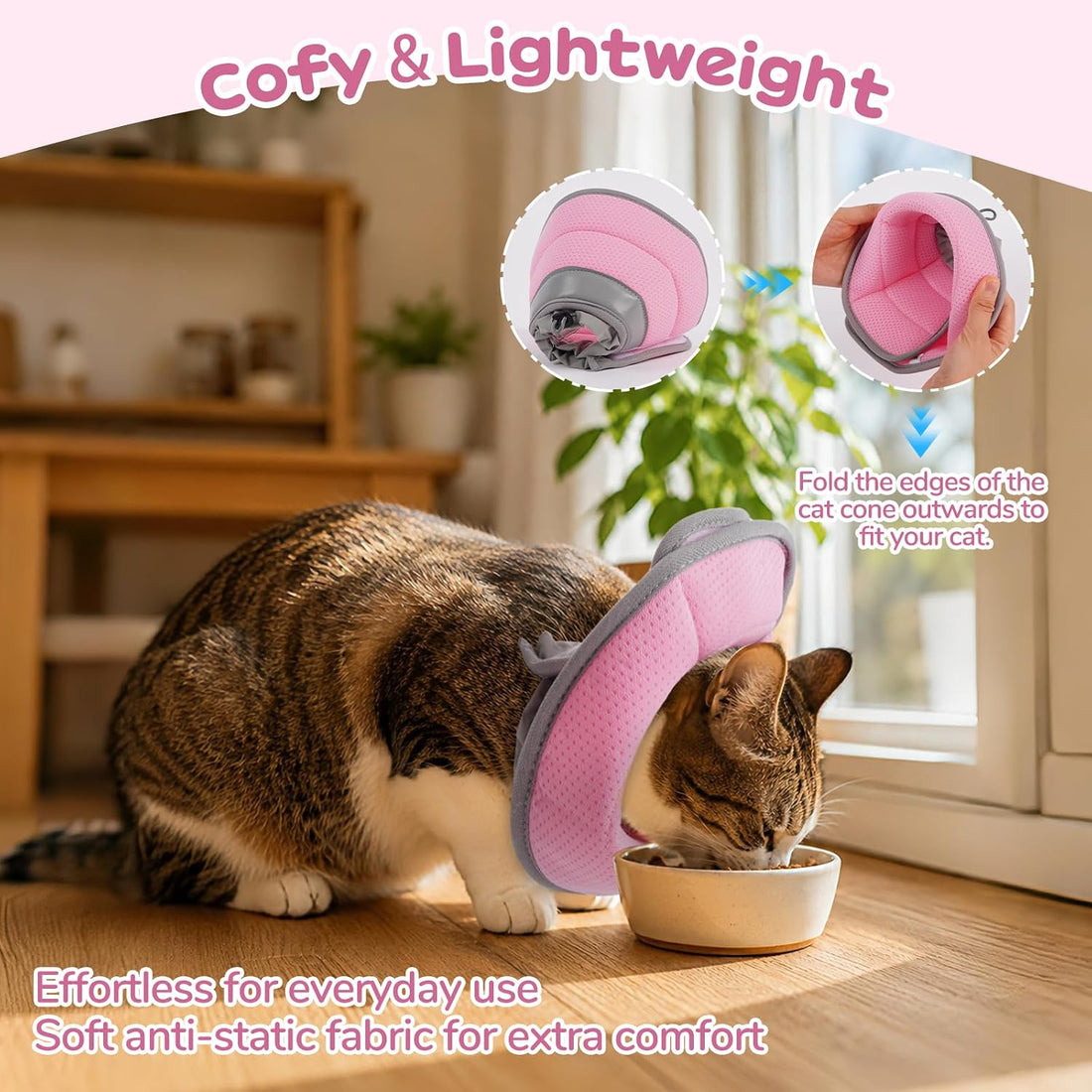 Soft Cat Cone Collar, Cat Recovery Collar, Surgery Collar,Pink