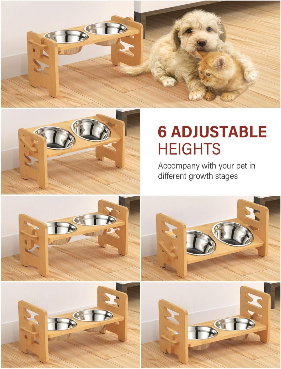 Vantic Elevated Dog Bowls, Adjustable Raised Dog Bowl Stand for Small