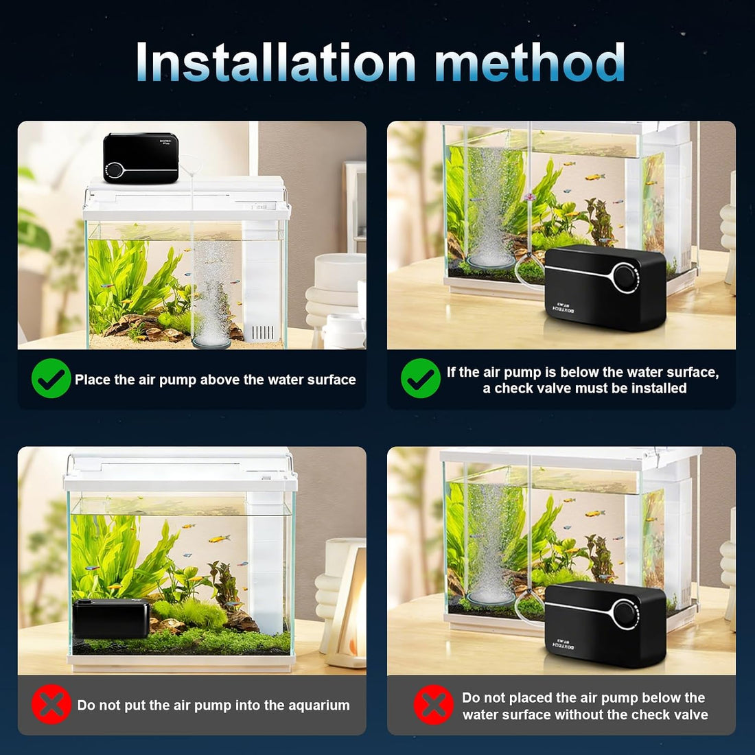 Boxtec Aquarium Ultra-Quiet Air Pump 8w - Adjustable Fish Tank Aerator