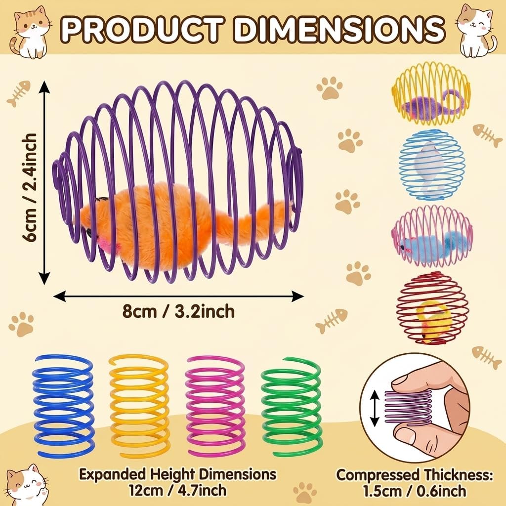 9 Pcs Cat Spring Toys Stretchable Metal Cage Spring Balls with Mice