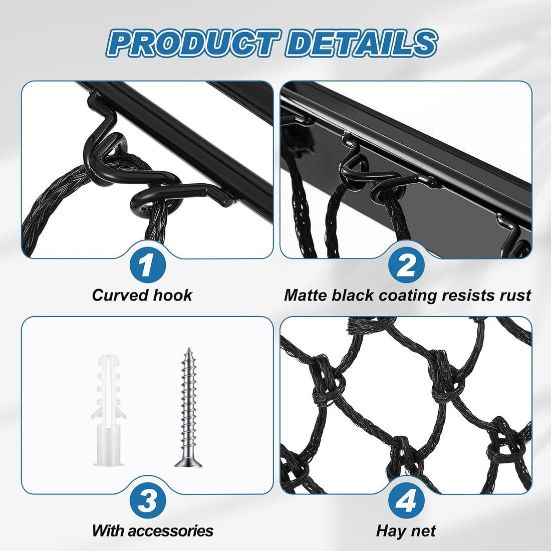 Yaocom 2 Set Wall Mount Hay Feeder for Horse Goats Hay Rack with Net