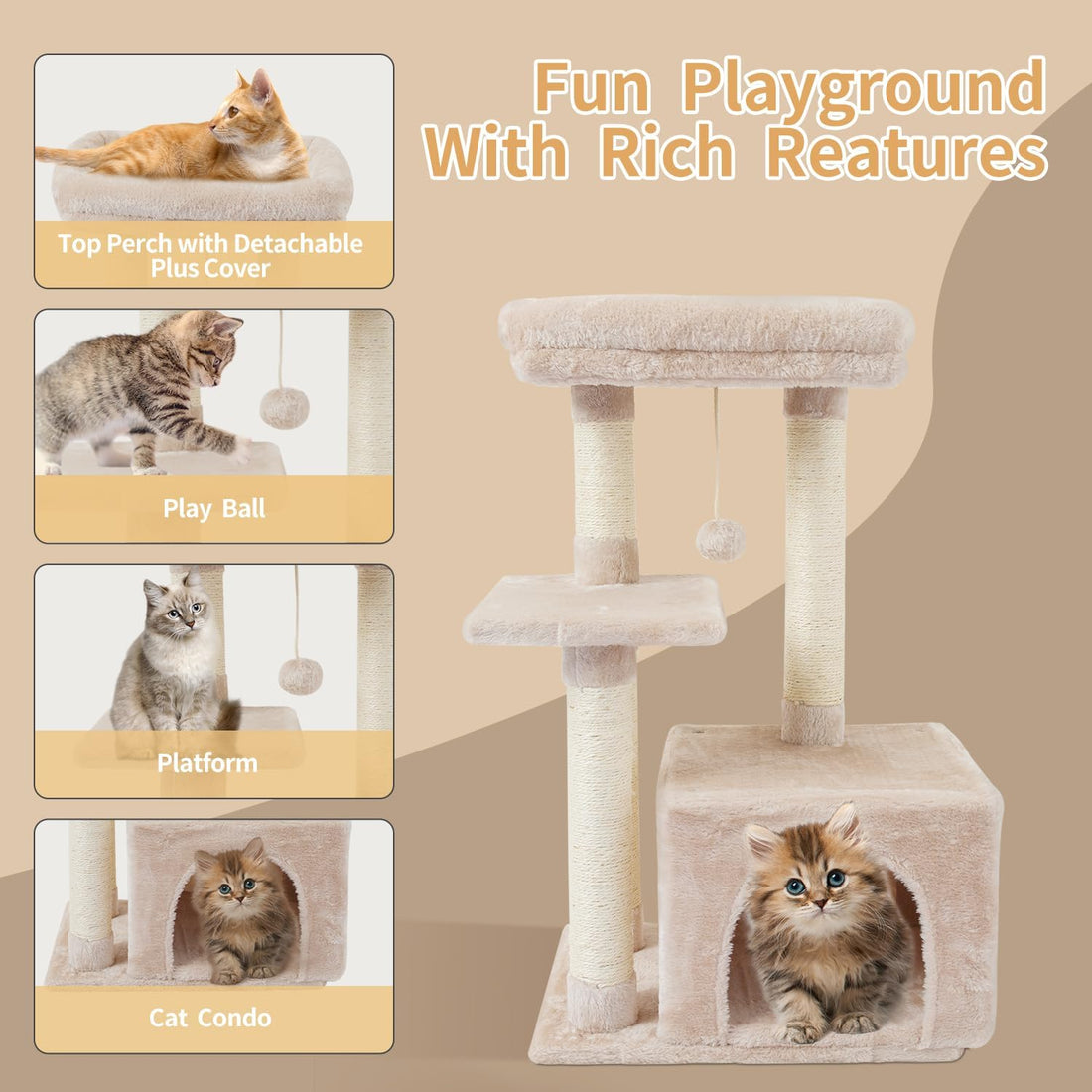 FISH&NAP Cute Cat Tree Kitten Cat Tower for Indoor Cat Condo Sisal