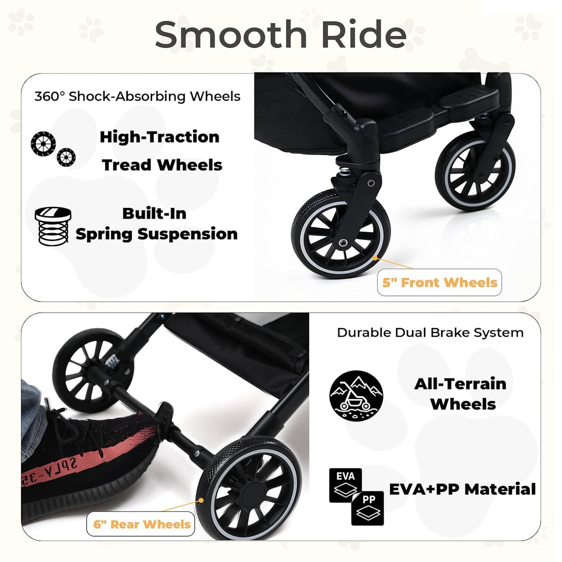 Foldable Pet Stroller for Cats and Small Dog with Detachable Carrier