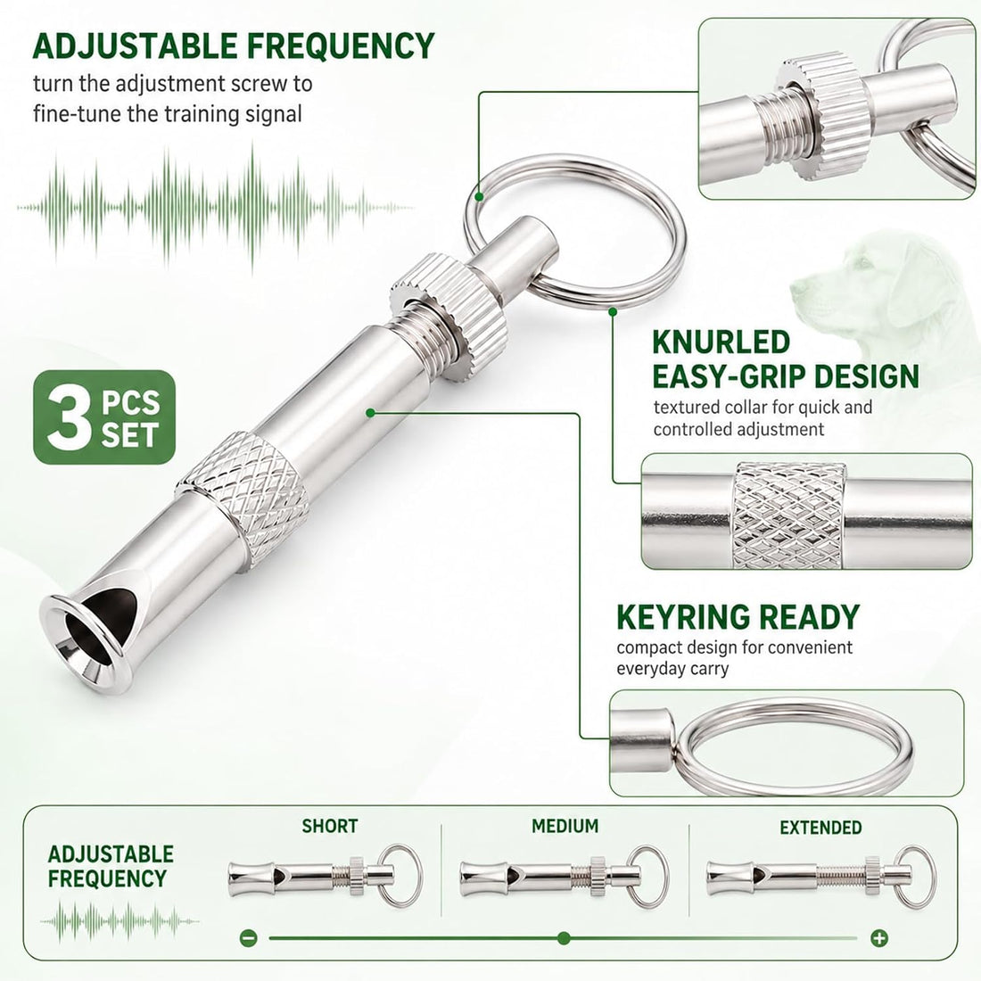 3Pcs Silent Dog Whistle – Adjustable Ultrasonic Recall & Obedience