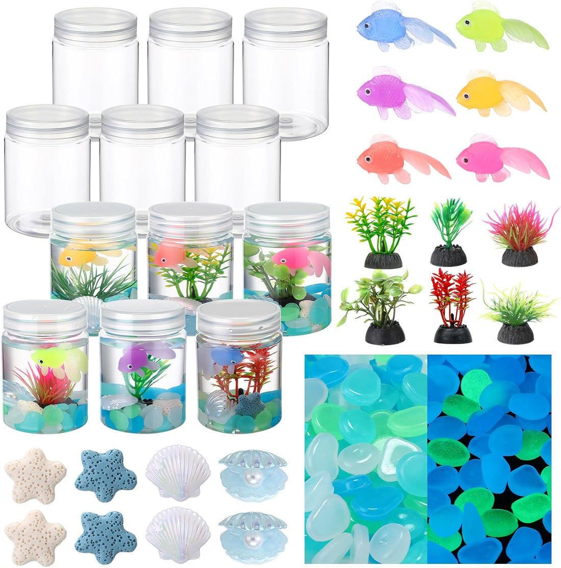 FoldTier 12 Sets Fishbowl Craft Kit with Plastic Fish Bowl Fake