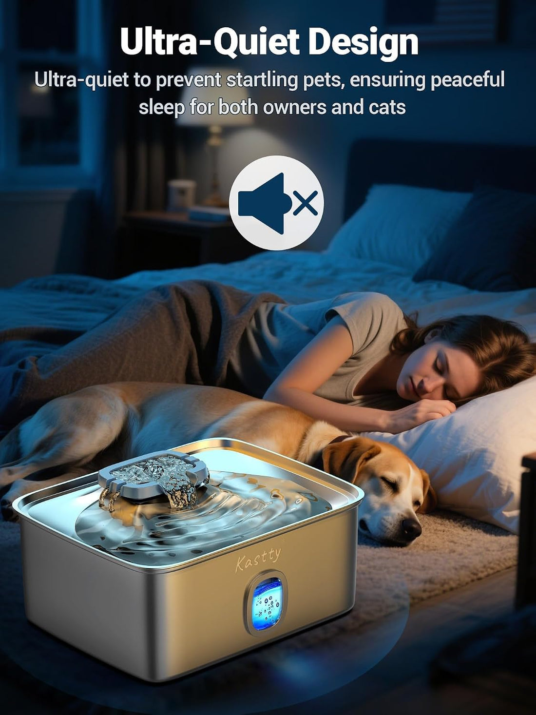 Kastty 4 Gal Dog Water Fountain for Large Dogs,15L Stainless Steel