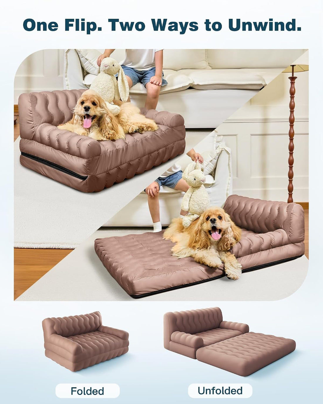 Orthopedic Memory Foam Dog Sofa Bed, Foldable Pet Couch Bed