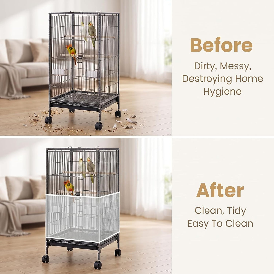 2 Pcs Bird Cage Cover Bird Cage Seed Catcher Soft Airy Nylon Mesh