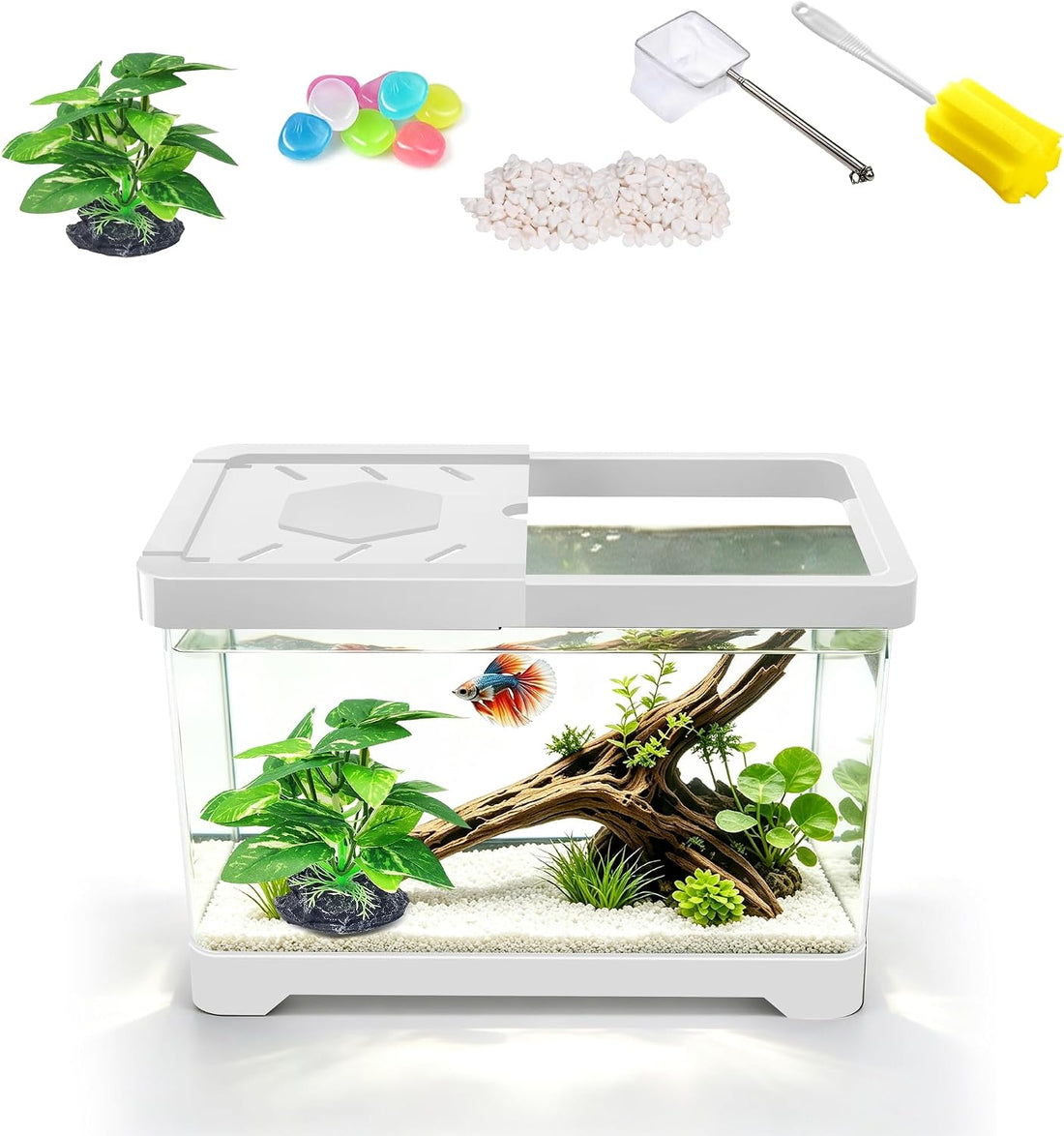 1.5 Gallon Betta Fish Tank, PC Mini Fish Tank Starter Kit. Black