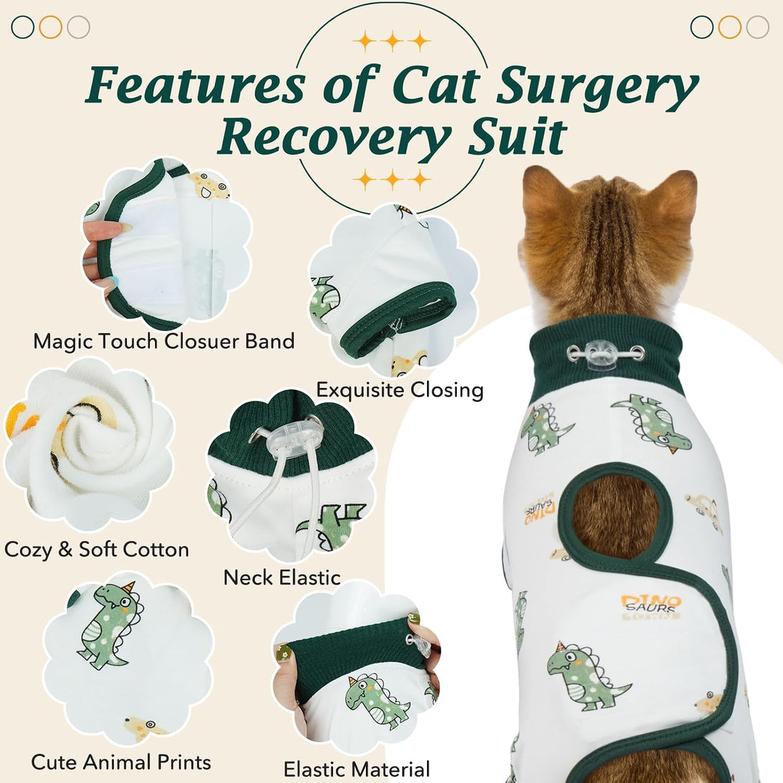 DENTRUN Cat Surgery Recovery Suit Female Male
