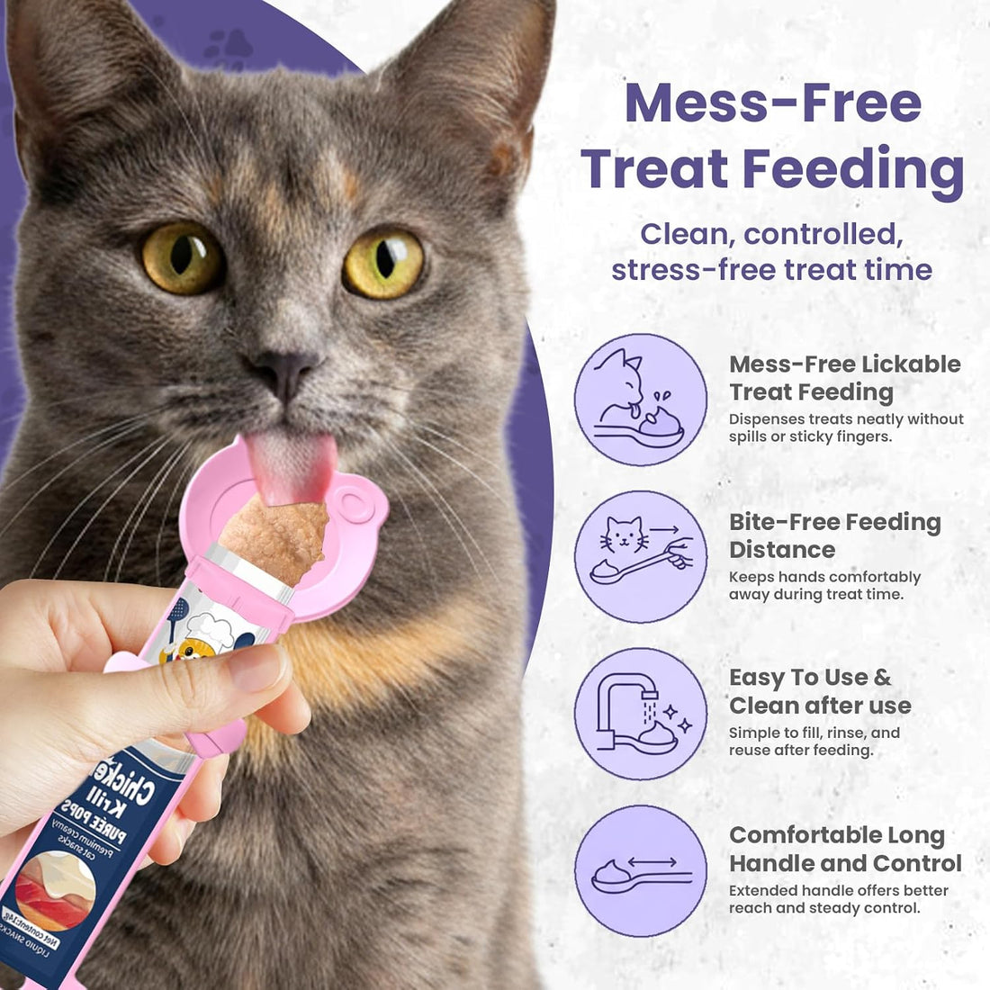 Lickable Cat Treat Spoon, Puree Squeeze Feeder, Silicone