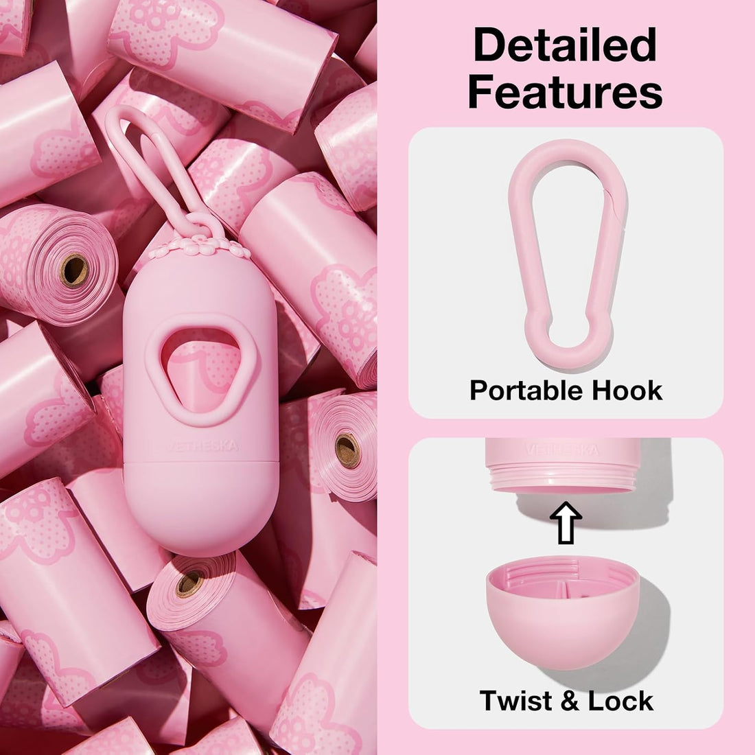 VETRESKA Dog Poop Bag Dispenser with Cherry Blossom Scented Poop Bags