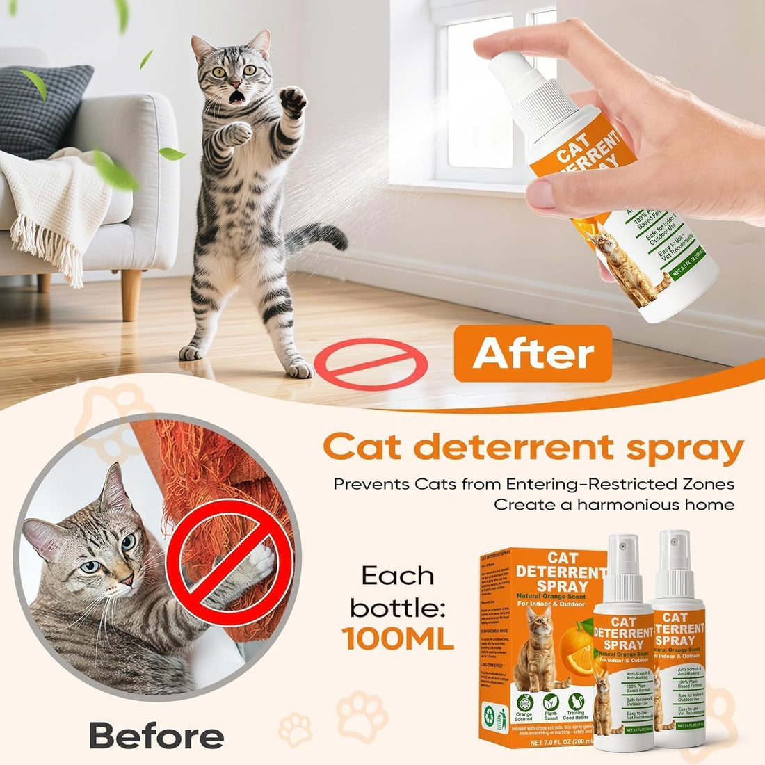 Cat Deterrent Spray 2 Pack, Natural Non-Toxic Plant Based