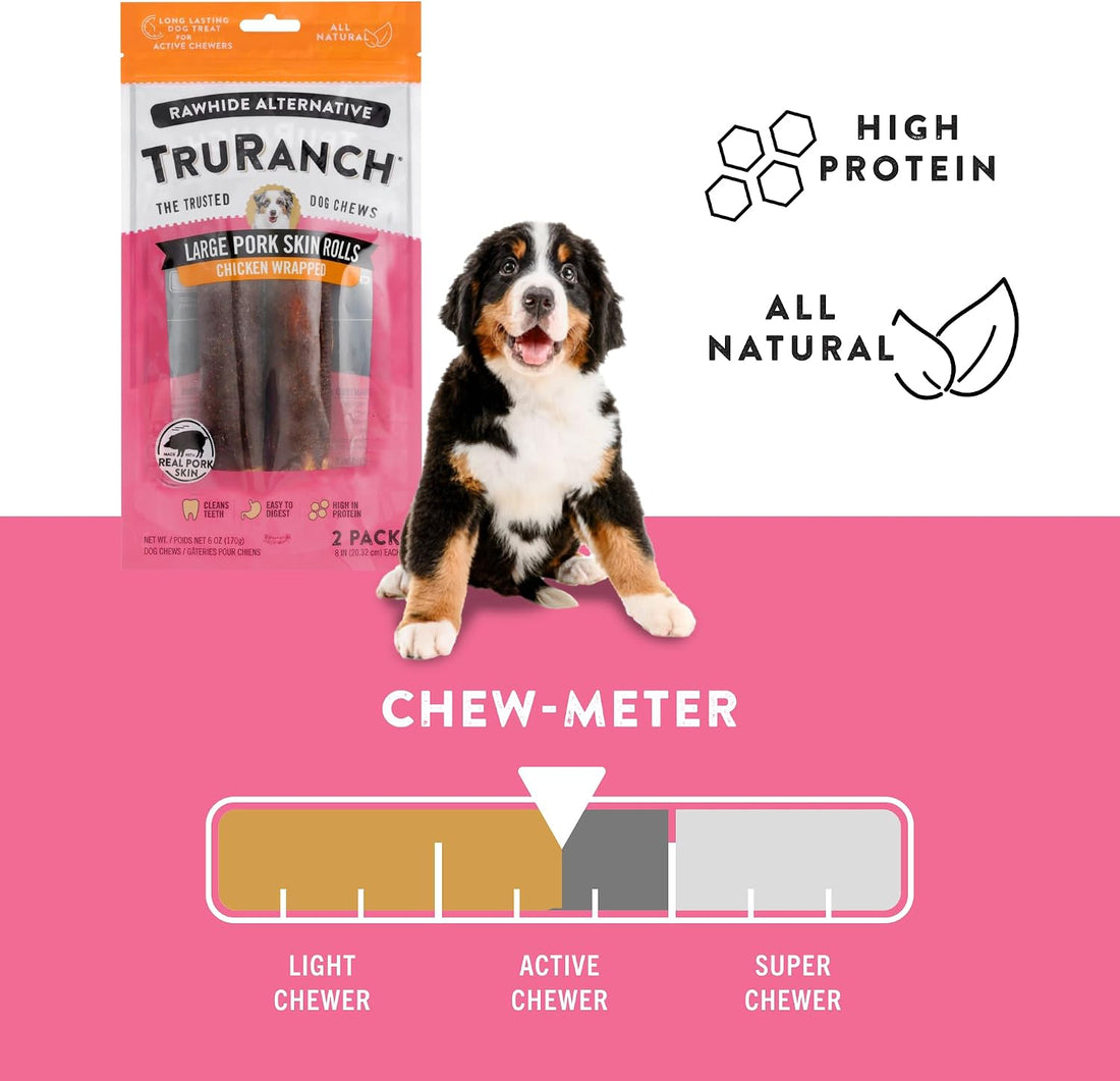TRURANCH Large Pork Skin Rolls - Chicken-Wrapped Jerky Collagen Rolls