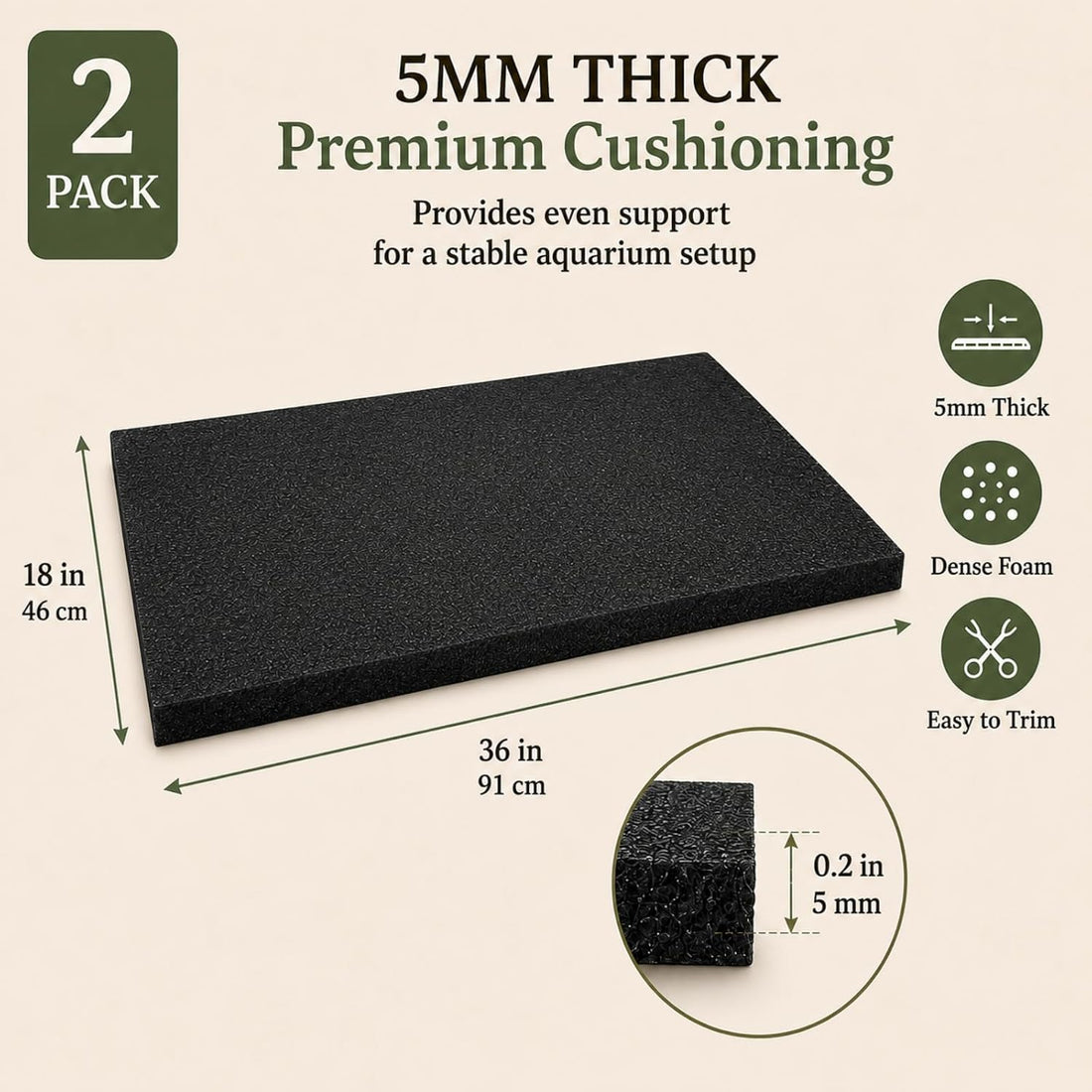 2 PCS Aquarium Foam Pad, 18 x 36 in, 5mm Fish Tank Leveling Mat